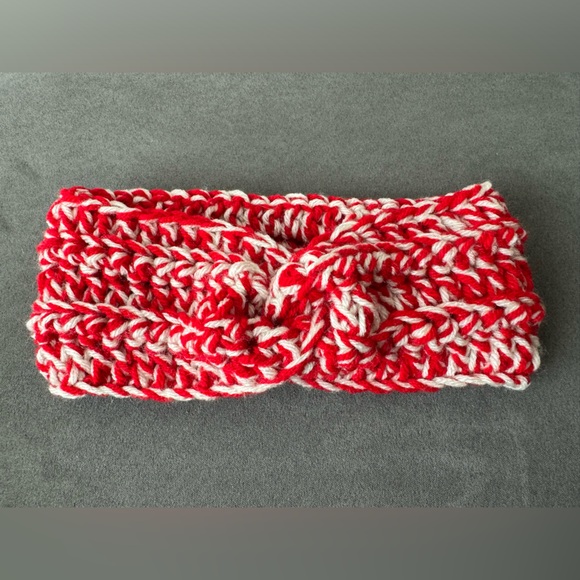 Hand Crafted Accessories - Crocheted Handcrafted Red and White Ear Warmer